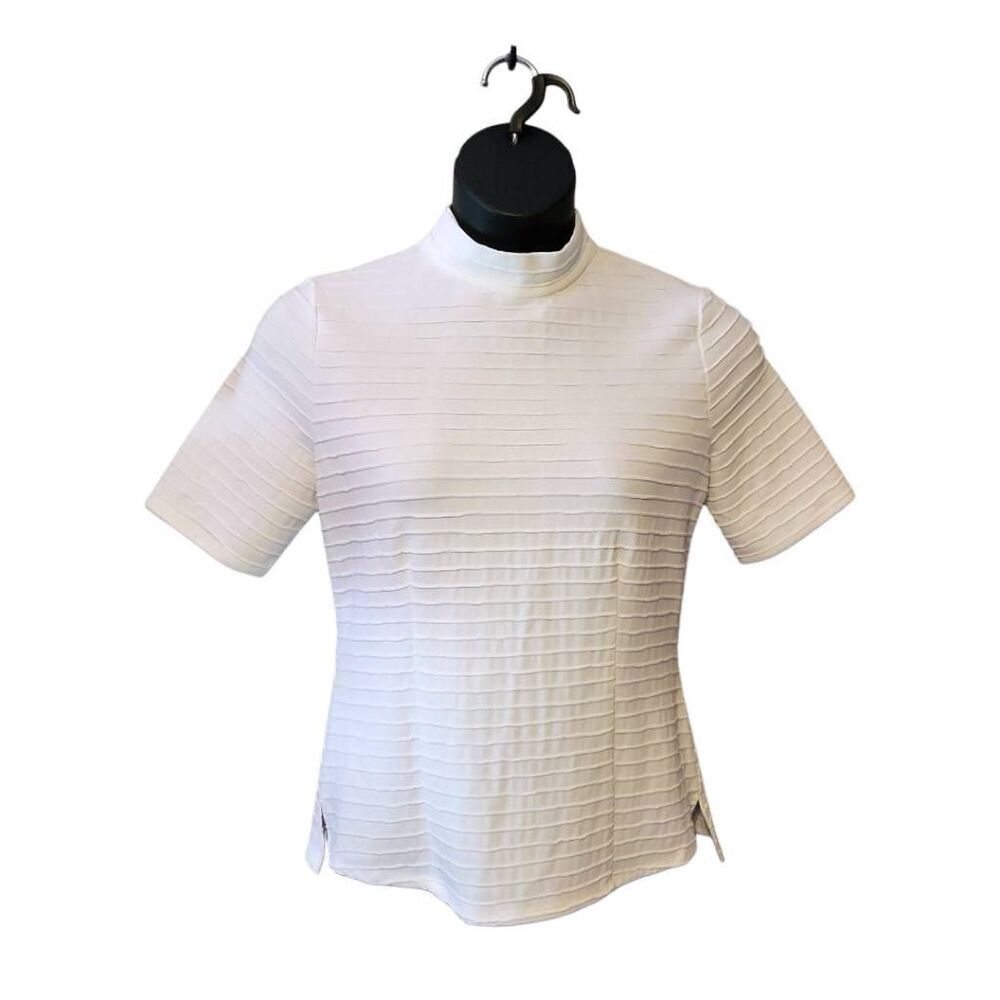 Simply Vera Vera Wang White textured striped short sleeve mock turtle neck white
